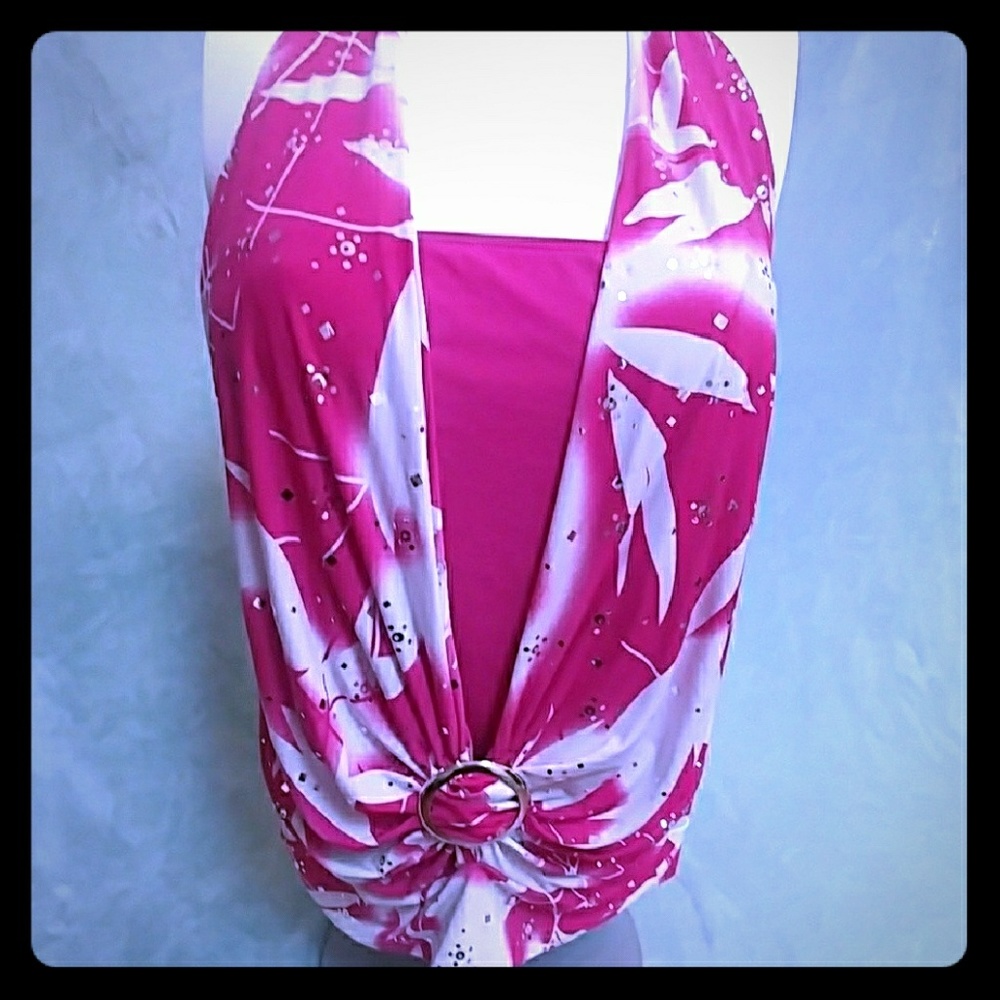 Pink and white halter top